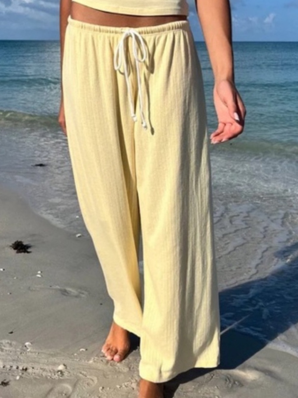 Brandy Melville Soft Yellow Wide-Leg Drawstring Pants Anastasia